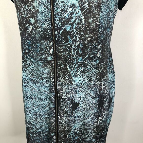 NEW Vena Cava Black Teal Printed Short Sleeve 100% Silk Sheath Dress Womens 10 - Picture 5 of 9